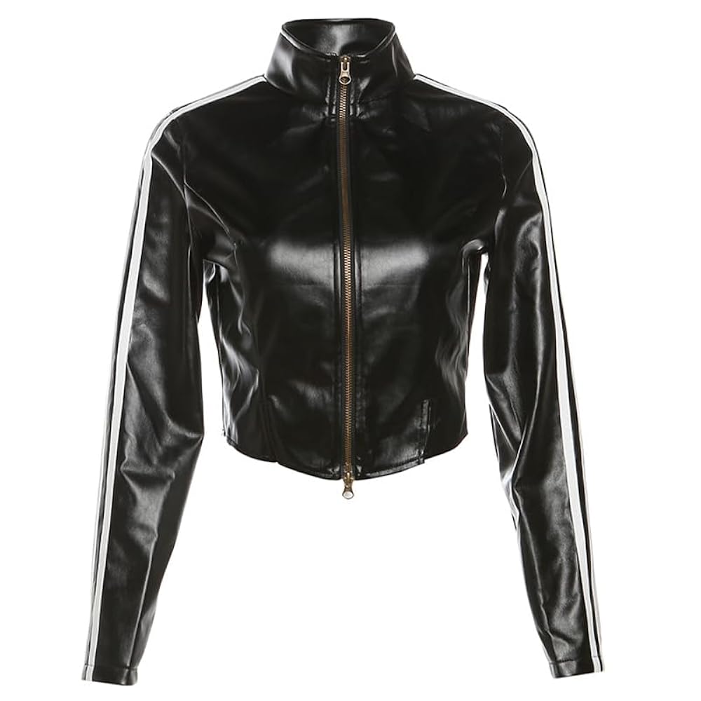 Goth Faux Pu Zipper Punk Y2k Autumn Crop Jackets Grunge